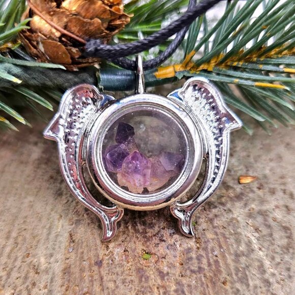 Dolphins Super Seven Raw Stone Floating Locket Necklace . Price includes locket - Picture 4 of 10